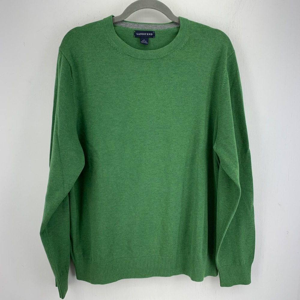 Lands End Mens Large Cotton Crew Neck Sweater Preppy Ivy League Grandpa Casual